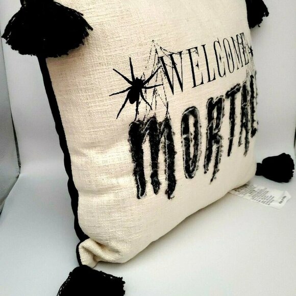 Place and Time Halloween Throw Pillow with Tassels "Welcome Mortals" - Picture 9 of 12